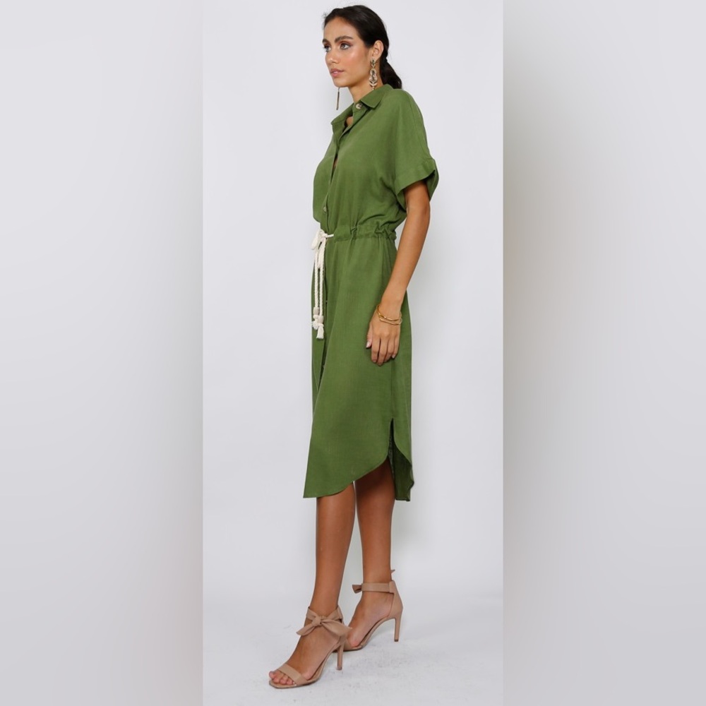 Olive Midi button down shirt dress